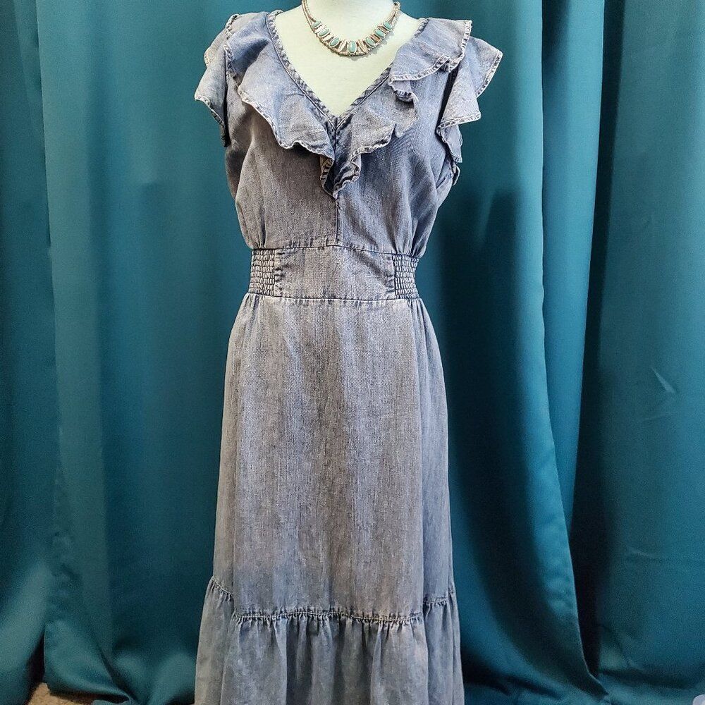 Sexy INC Flutter Sleeve Denim Western Cotton & Linen Dress| Cocktail Party - 10 - Picture 2 of 7